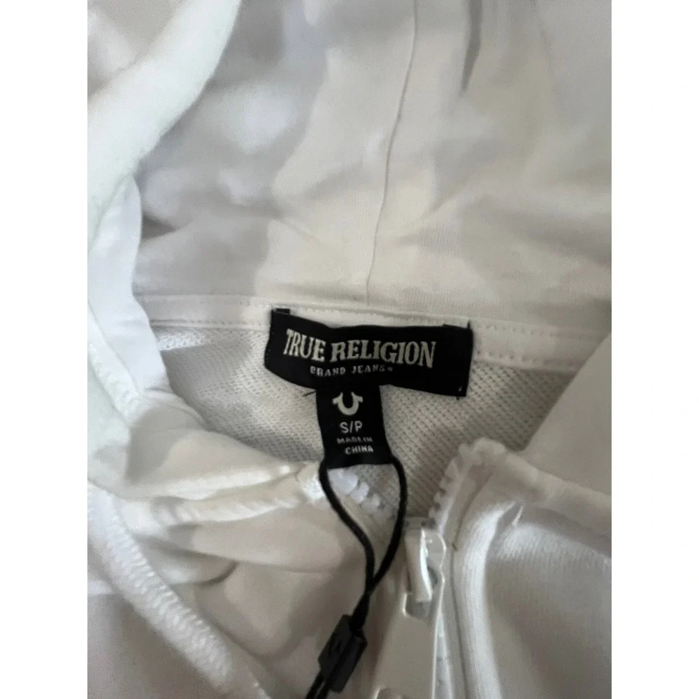 True Religion Optic White Rhinestone Logo Zip Hoodie 207980 Mens‎ Small NWT